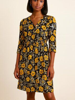 🌼 Robert Louis Floral Midi Dress | Yellow & White Print | Size M